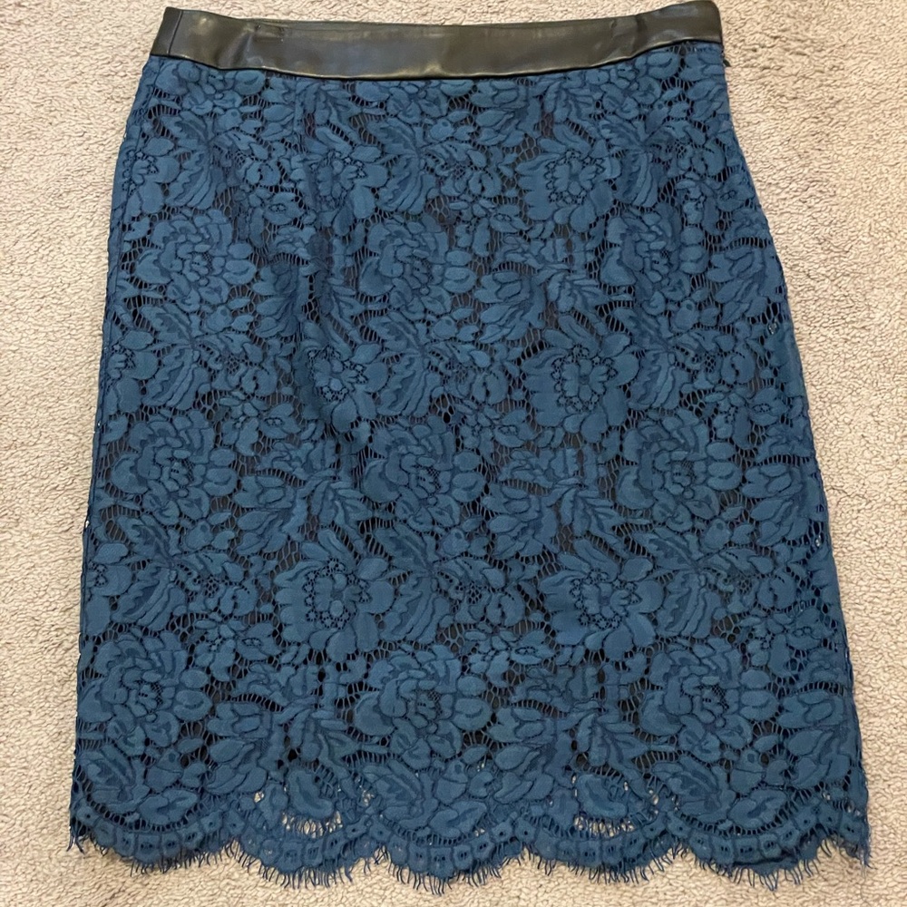 Brixon Ivy blue lace skirt lined straight skirt